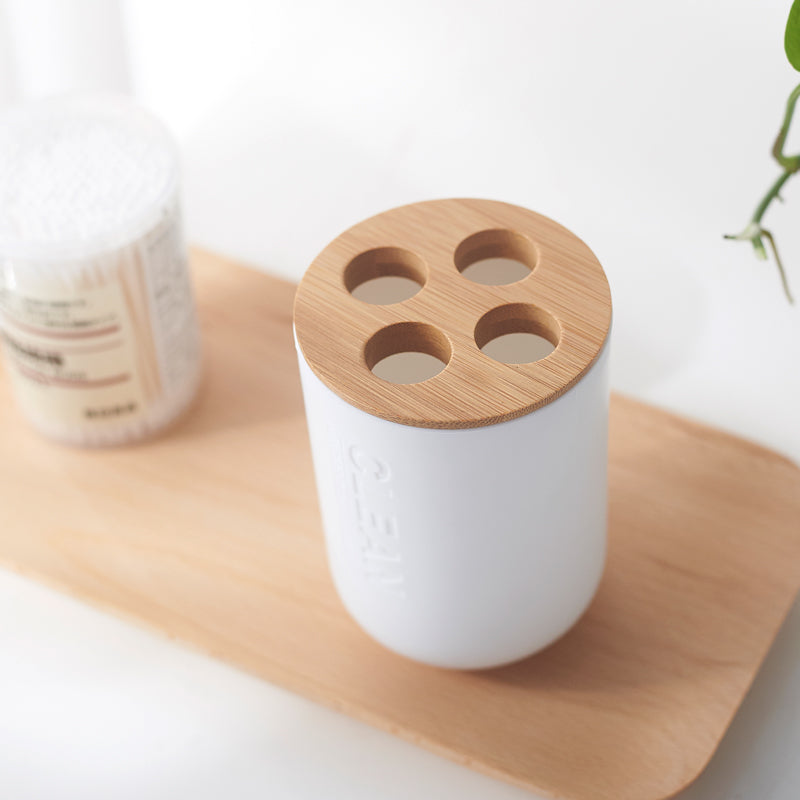 Bamboo & Wood Bathroom Toothpaste Holder and Cup Set | Eco-Friendly Organizer