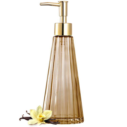 Vintage Glass Soap Dispenser | Amber Gold Pump for Bathroom & Kitchen