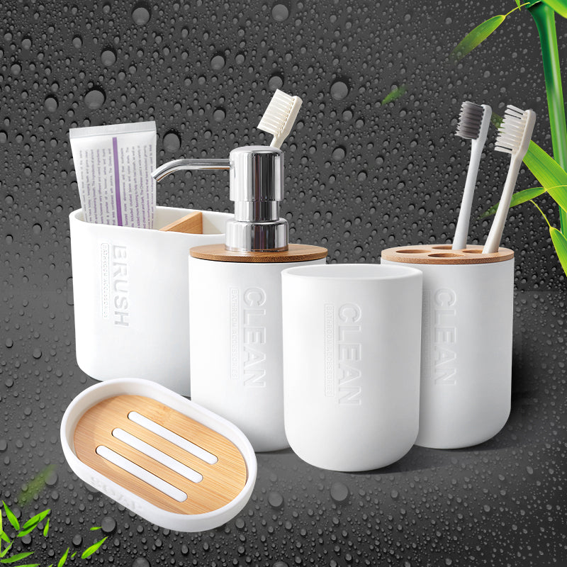Bamboo & Wood Bathroom Toothpaste Holder and Cup Set | Eco-Friendly Organizer