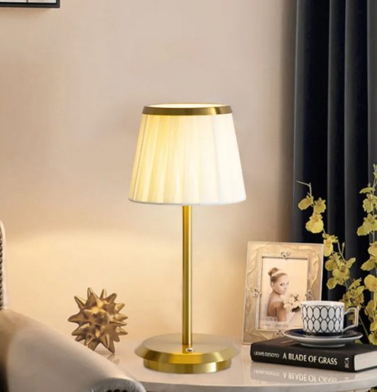 Perceptual Art Table Lamp | Minimalist Cloth Shade with Gold Base
